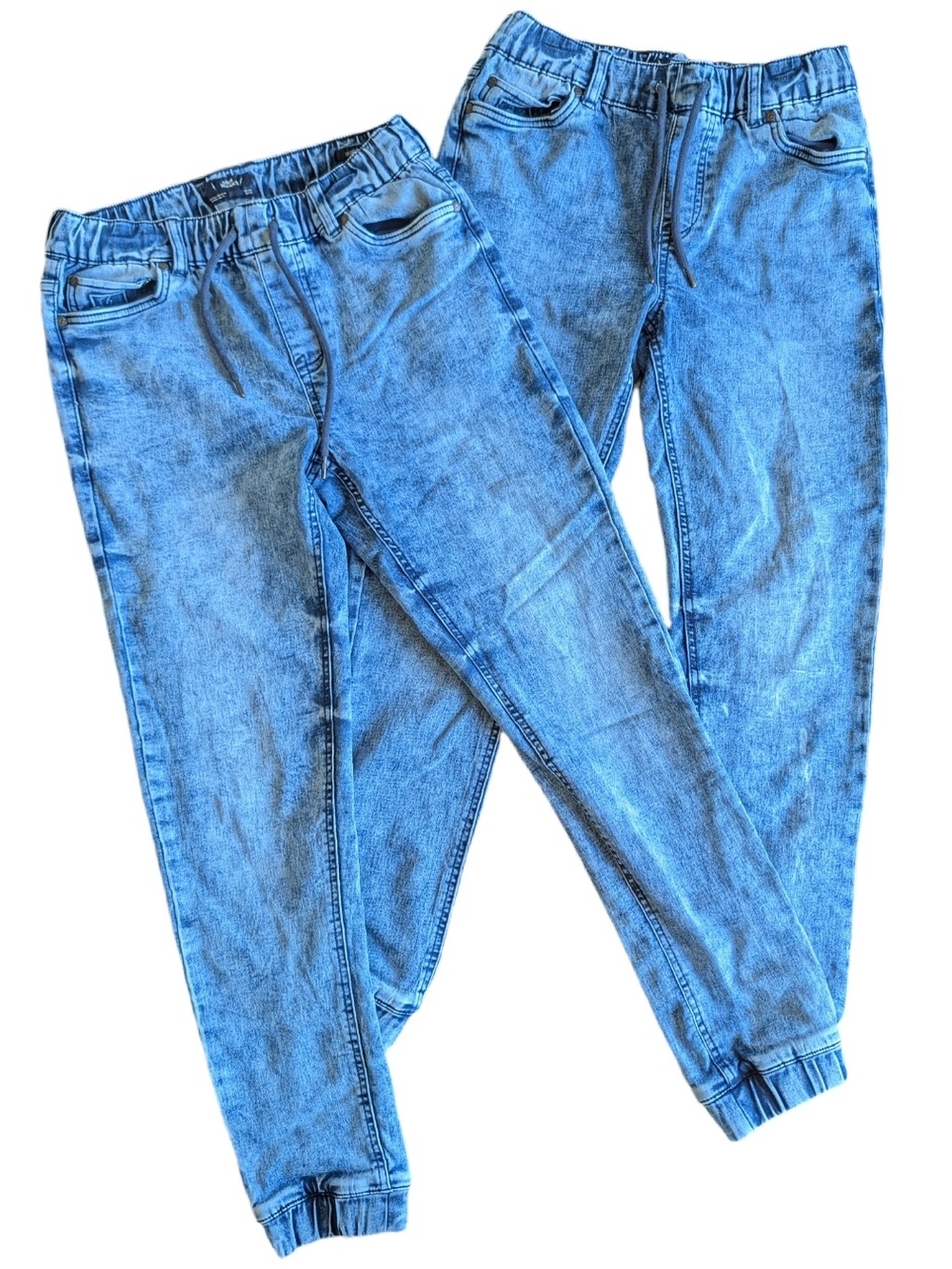 Men's Unisex Denim Jean Joggers Drawstring Waist Distressed Medium 2 Pairs